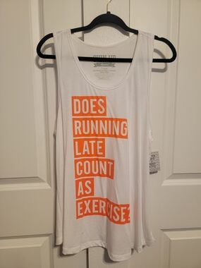 Chin Up Apparel White Tank with Bright Orange Block Text
